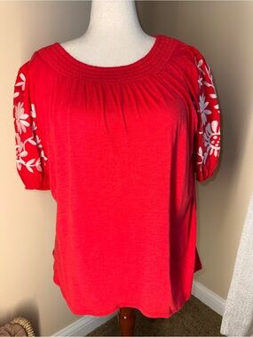 LAST CALL!!! 
Kate & Sam Embroidered Red Puff-Sleeve Women's Tunic Top